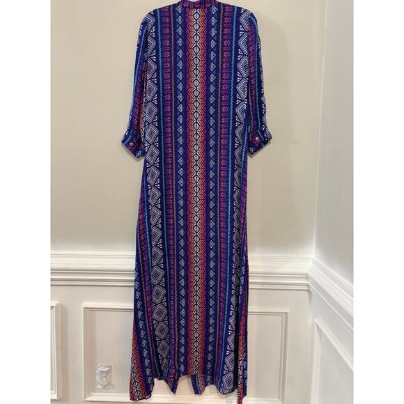 Alice & Trixie Kaftan Duster 100% Silk Shirt Dress Button Geometric Print Small - Picture 2 of 7